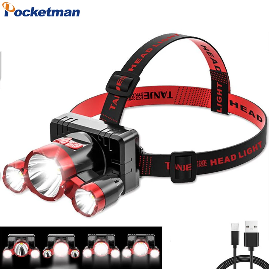 

Super Bright 3-LED Headlamp Flashlight USB Rechargeable Waterproof Headlight with 4 Modes Adjustable Headband for Camping