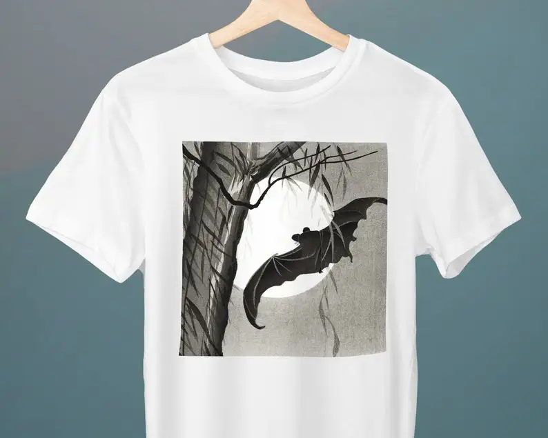 Bats Under The Full Moon, Ohara Koson, Unisex, Halloween T-Shirt, Bat T-Shirt, Art T-Shirt, Gift for Her, Gift for Him, Art Love