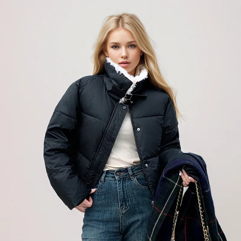 المرأة الشتاء معطف مبطّن لون نقي امبسوول رفض طوق سستة يطير مبطن سترة للإناث الكورية نمط سيدة سترة