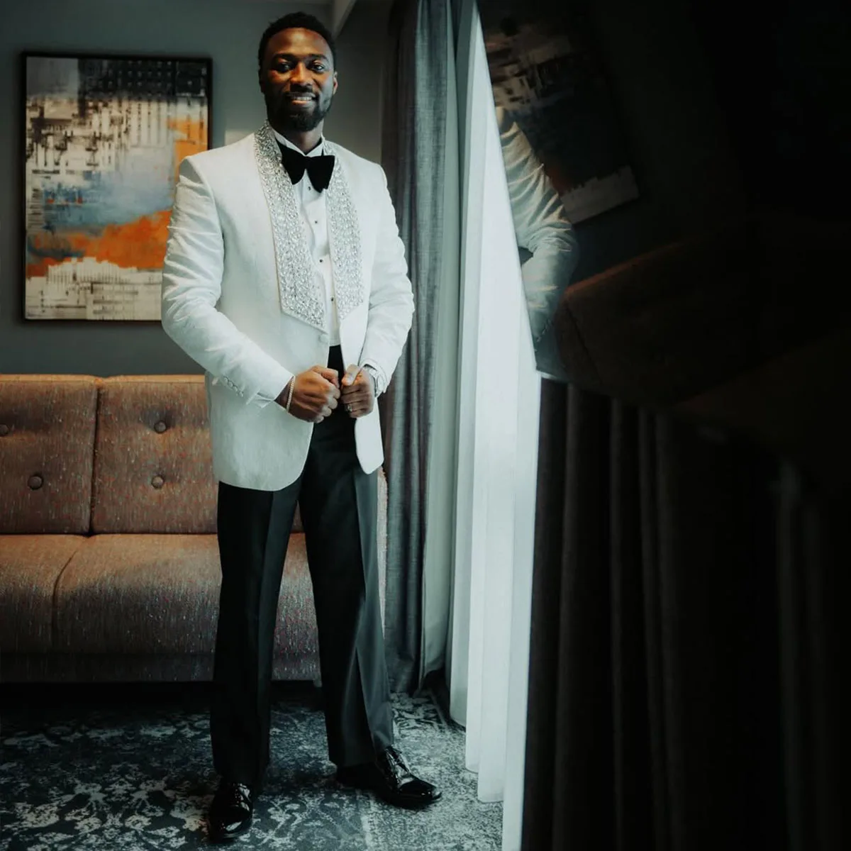 

Мужские свадебные костюмы из двух частей с металлическими бусинами, высокого качества, на заказ, для жениха, смокинги, пиджаки для выпускного бала, приталенные, ropa hombre