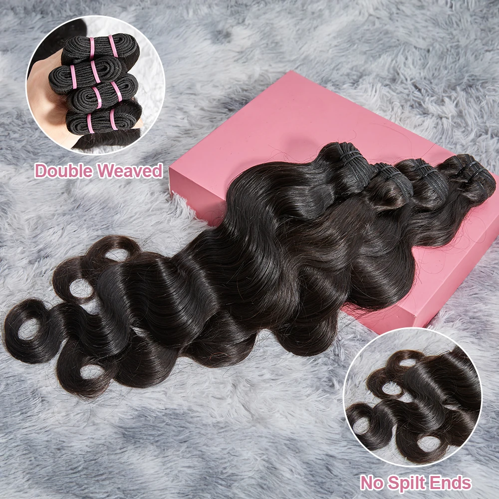 

Натуральные бразильские волосы Body Wave, 100% человеческие, двойной плотности, натуральный черный цвет, 1/3/4 пучка, распродажа