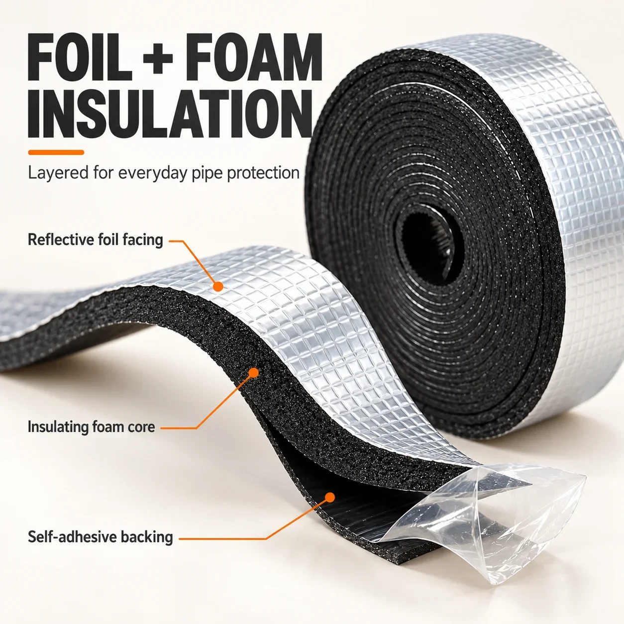 Self Adhesive Pipe Insulation Tape Aluminum Foil Foam Wrap for Water Pipes Winter Freeze Protection Indoor Outdoor Plumbing