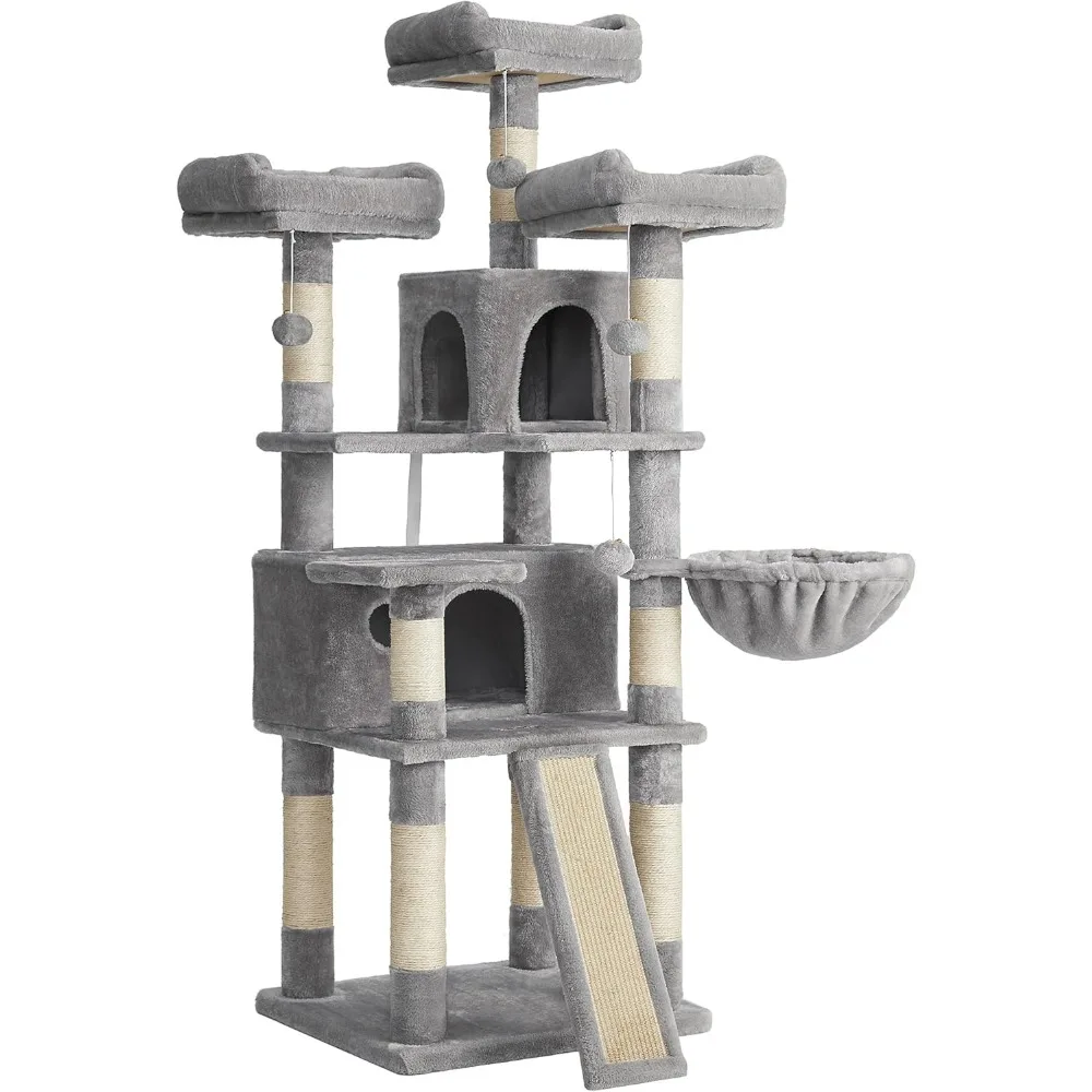 

Large Cat Tree Tower Condo with Scratching Posts Board 2 Caves 3 Plush Perches Activity Center for Indoor Cats Light