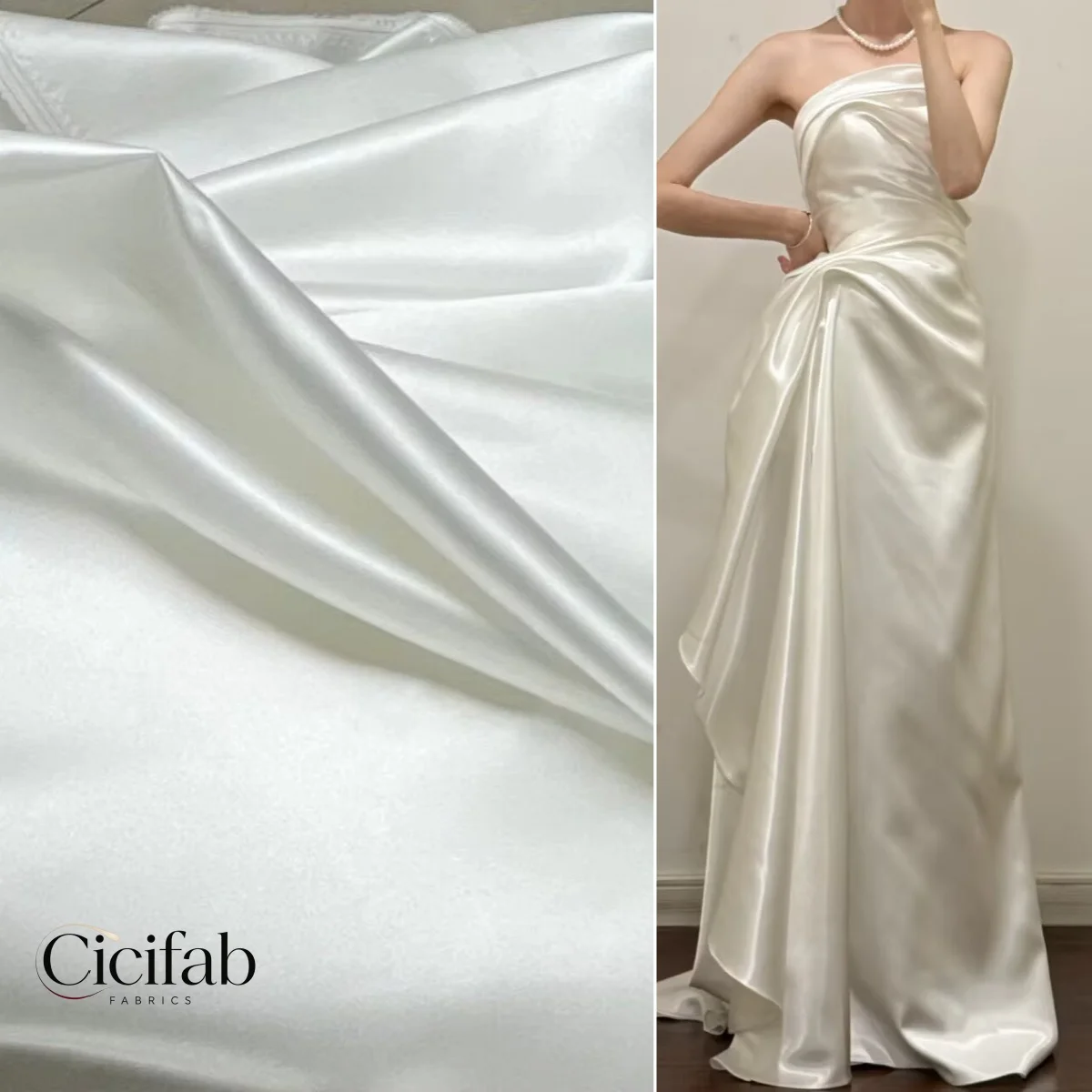 Off-white High Grade Solid Color Soft Satin Cotton Fabric Designer Thick Satin Material for Wedding Dresses  Evening Gowns