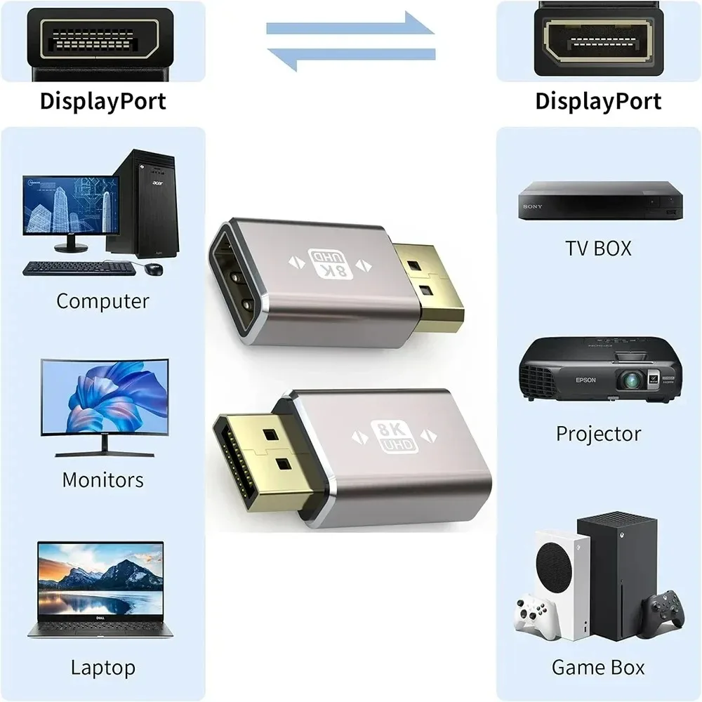 Pozłacane DisplayPort1.4 wspornik adaptera 8K @ 60Hz 4K @ 144Hz HDR wideo etui ze stopu przedłużacz do przewodów DP dla Monitor komputera stacjonarnego