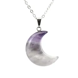 Natuaral Stone Crystal Crescent Moon Pendant Purple Quartz Lapis Lazuli Black Onyx Agate Fluorite Necklace For Women Girls Men