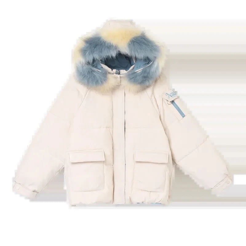 الشتاء الملونة الفراء طوق أسفل سترة قطن المرأة الكورية فضفاضة سميكة القطن قصيرة الخبز معطف الإناث سترة دافئة JJ613