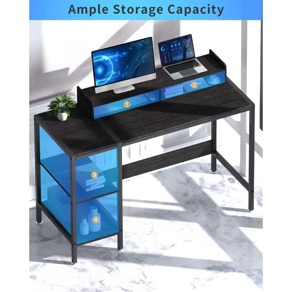 Computer Desk - 38” Gaming Desk, Home Office  with Storage, Small with Monitor Stand, Writing Desk for 2 Monitors