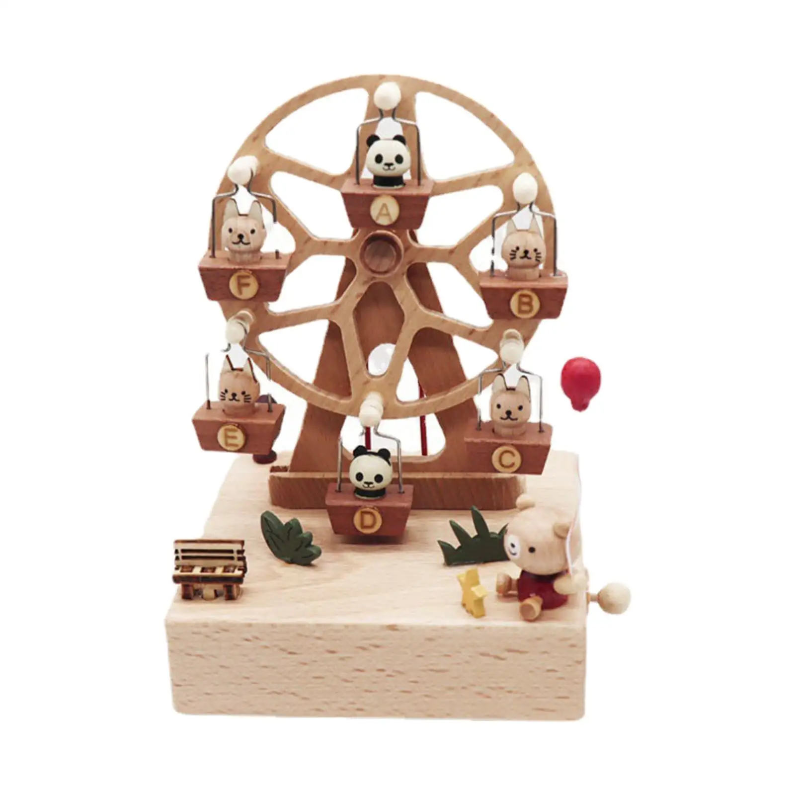 Wooden Wheel Music Box Windmill Music Box Valentine Gift with Small Swinging Animal Wind up Mechanism Rotating Music Box