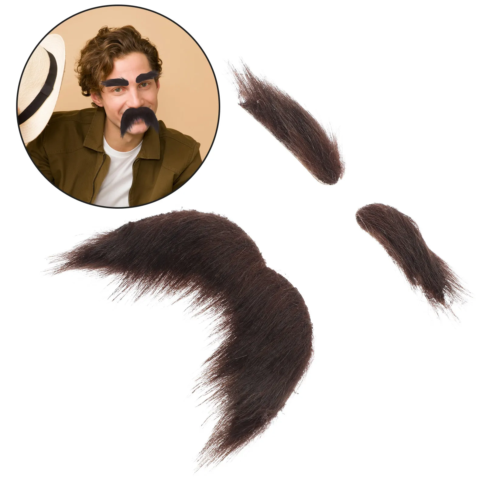 1Set Fake Beard Mustache Eyebrows Cosplay Set Man Costume Prop Self-Adhesive Accessory for Party Theatrical Halloween