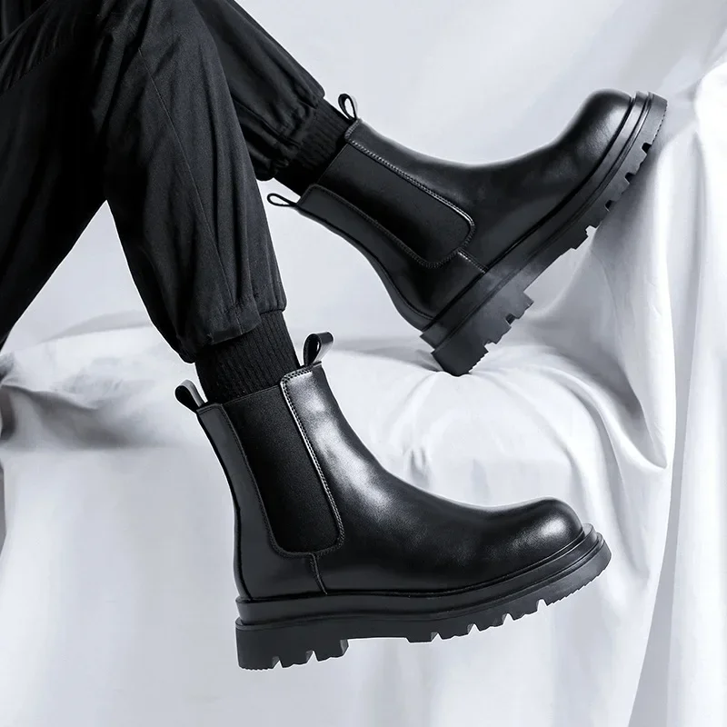 2024 New Thicken Winter Knight Boots Men Knee High Long Square Heel Boots Retro Thick Men Motorcycle Boots Black White