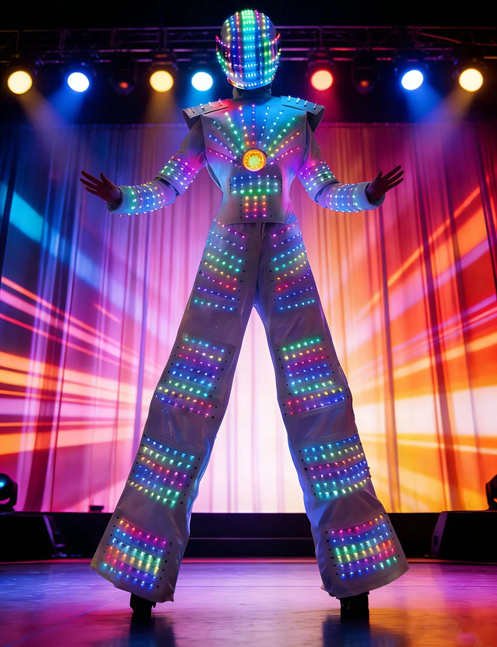 LED Stilts Robot Suit Light-Up Walker Costume Full Color Change Performance Wear Kryoman Theme Party Attire