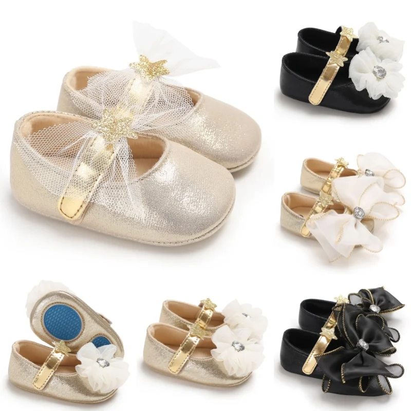 

Golden Color Flat Ballet Footwear with Adjustable Straps for Baby Girls, Comfortable Walking Shoes, First-Time Walk, Cute