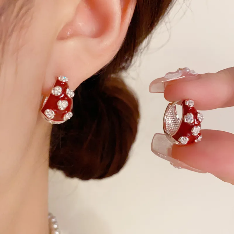 Luxury Flower Paved Red Hoop Earrings 2024 New Fashion Designers Jewelry Earings Bijoux Feminino