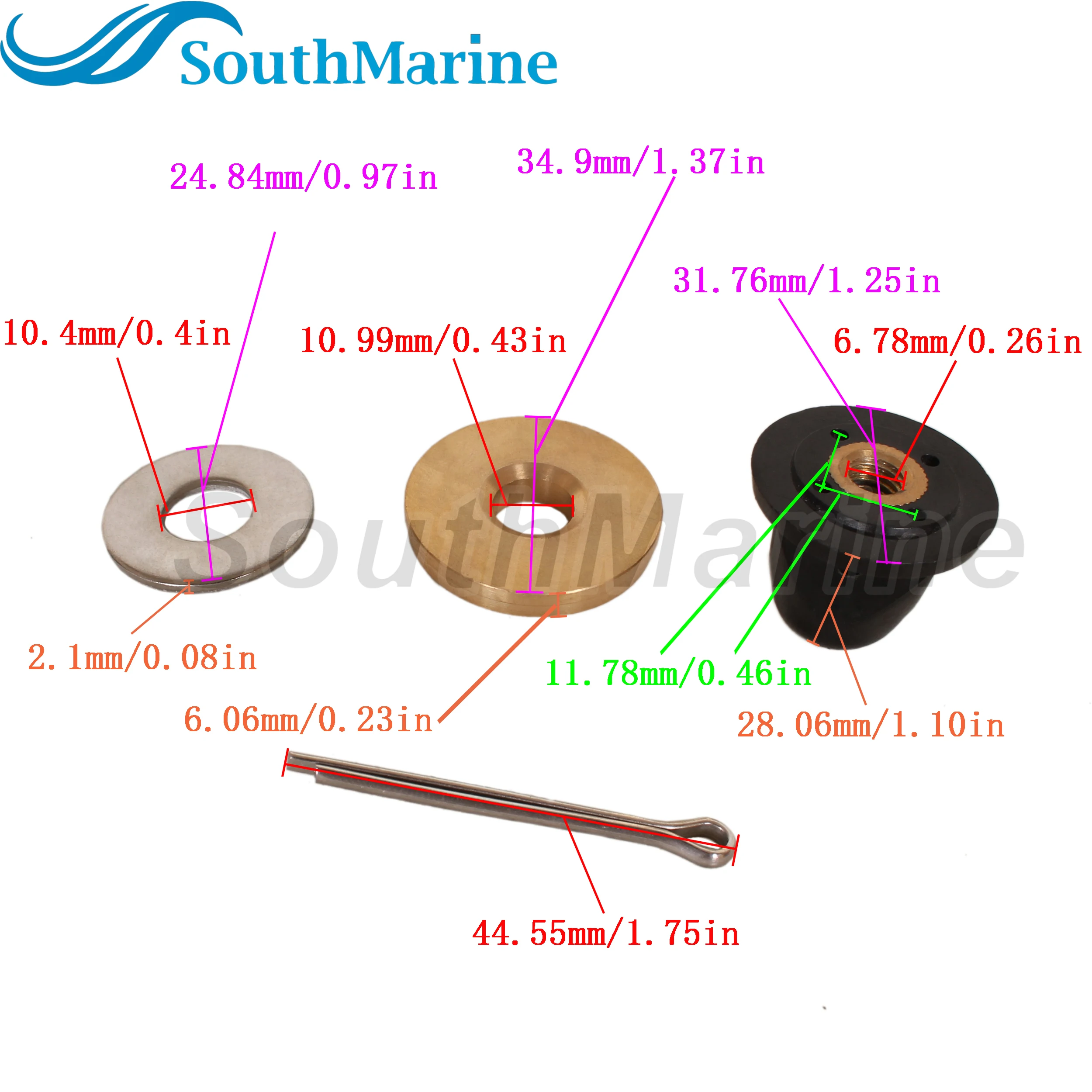 Boat Motor 6L5-45987-00/01 Propeller Spacer, 6L5-45616-00 F4-03080000 Nut, 90201-08M54 Washer, 91490-25030 Pin for Yamaha 4-6HP