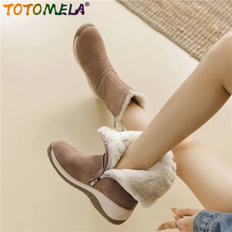 

TOTOMELA Size 34-40 Snow Boots Women Zipper Warm Wool Winter Boots Platform Comfortable Ladies Ankle Boots Ladies Shoes