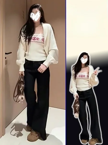 

Женский модный комплект больших размеров: жилет с коротким рукавом и свитер-жакет в корейском стиле с V-образным вырезом, теплый и удобный для весны и осени.