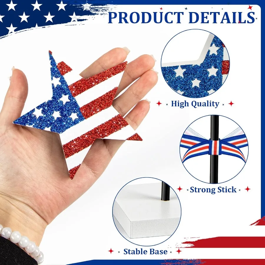 3 PCS Dekorasi Meja 4 Juli Set Bintang Kayu Dekorasi Nampan Bertingkat Hari Buruh Hari Veteran Hari Peringatan Dekorasi Meja Merah Putih