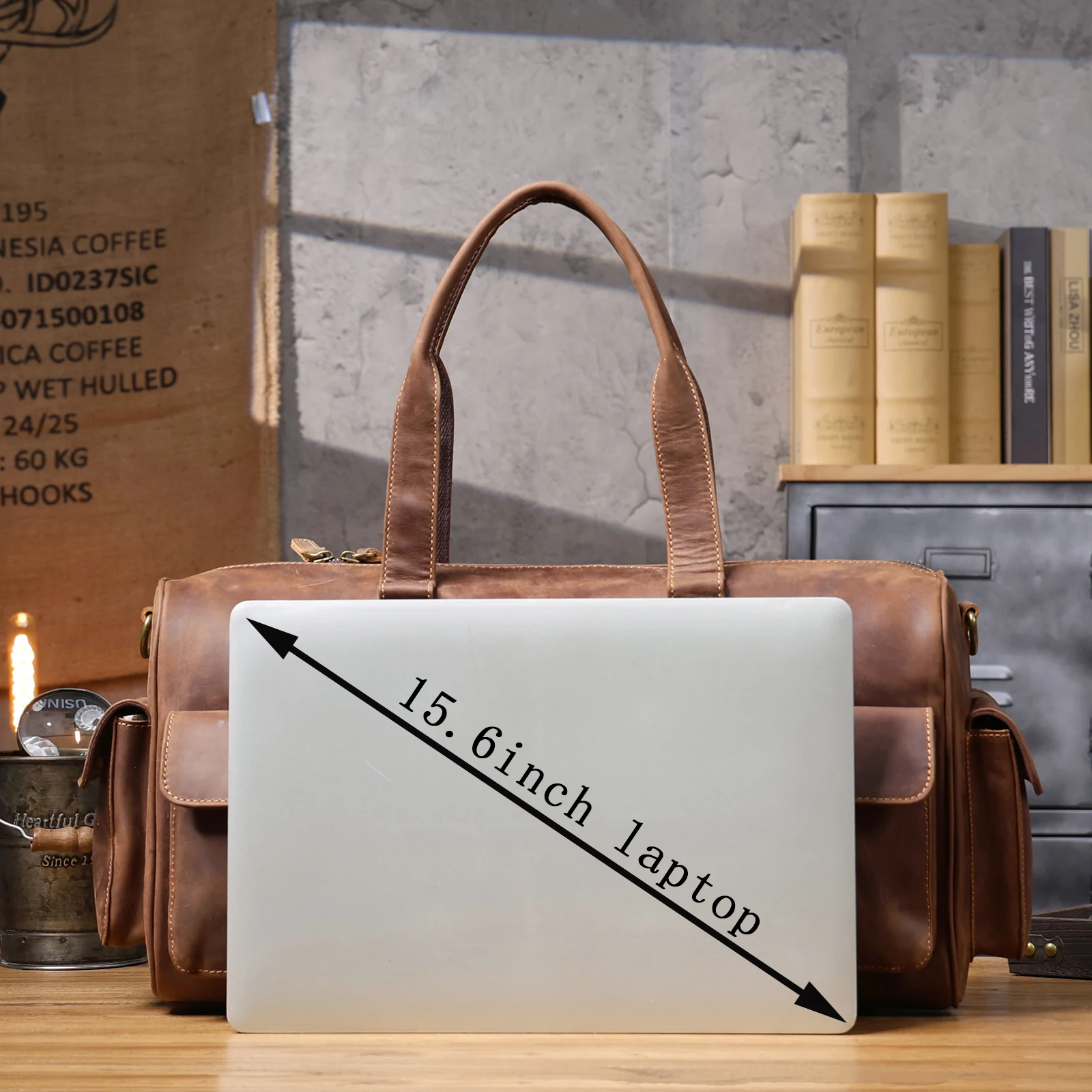 S.WORKER Große Kapazität Echtleder Vintage Rindsleder Reisetasche Weekender Herren Reisetasche Sporttasche Retro-Stil – Detail 13