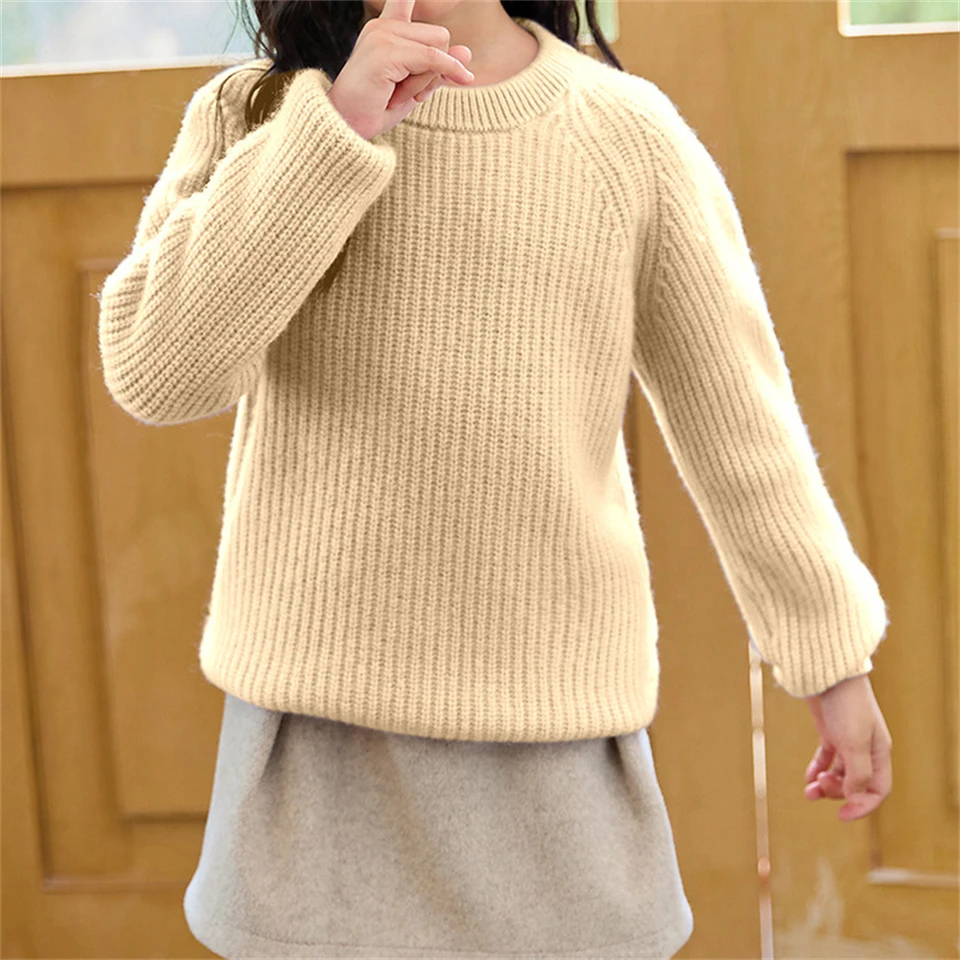 Children Winter wool knitted sweater Boys girls Thickened Round neck pullover sweater child Casual keep warm solid color sweater