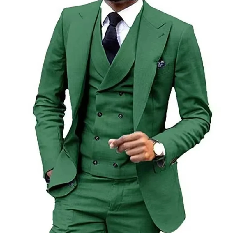 2025 جديد زي أوم رمادي الذروة التلبيب مزدوجة الثدي سترة الرجال البدلة سليم صالح الأعمال الرسمية العريس ارتداء 3 قطع Terno السترة