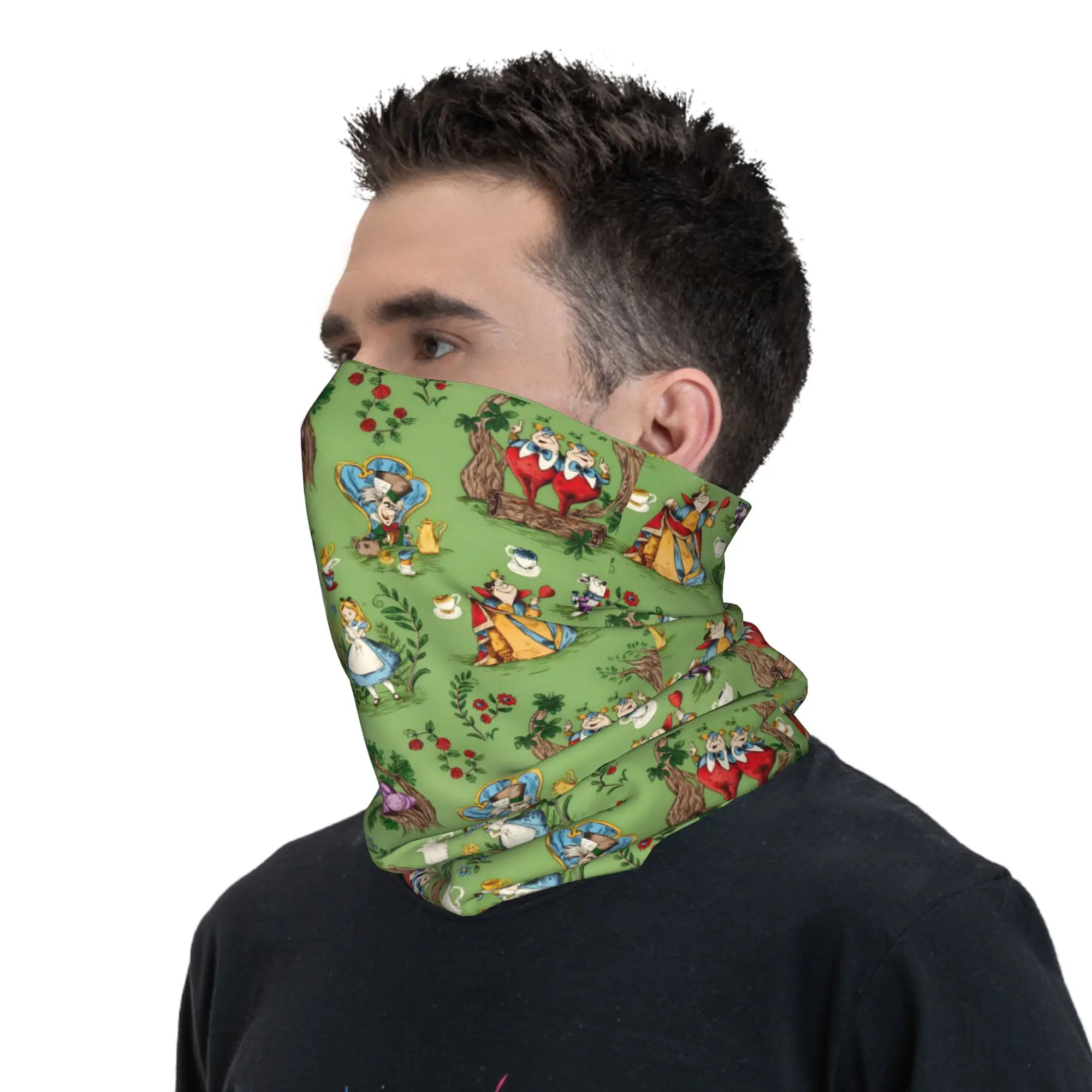 Custom A-Alice in W-Wonderland Bandana Neck Warmer Men Women Winter Ski Hiking Scarf Gaiter Movie Face Cover view 6