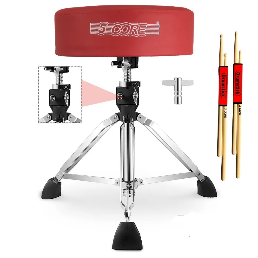 

5 CORE Drum Throne Padded Guitar Stool Height Adjustable Heavy Duty Music Chair Seat Universal for Adults with Anti Slip Rubber