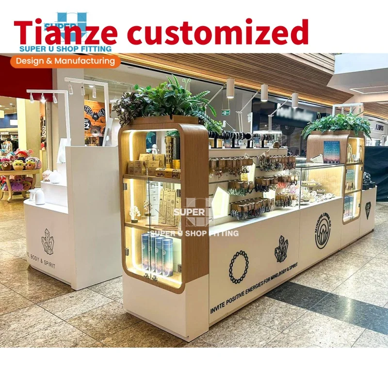 

(customized)Customized 3DMall Kiosk Ideas Wooden Mineral Store Furniture Glass Jewelry Showcase Display Cabinet Ret