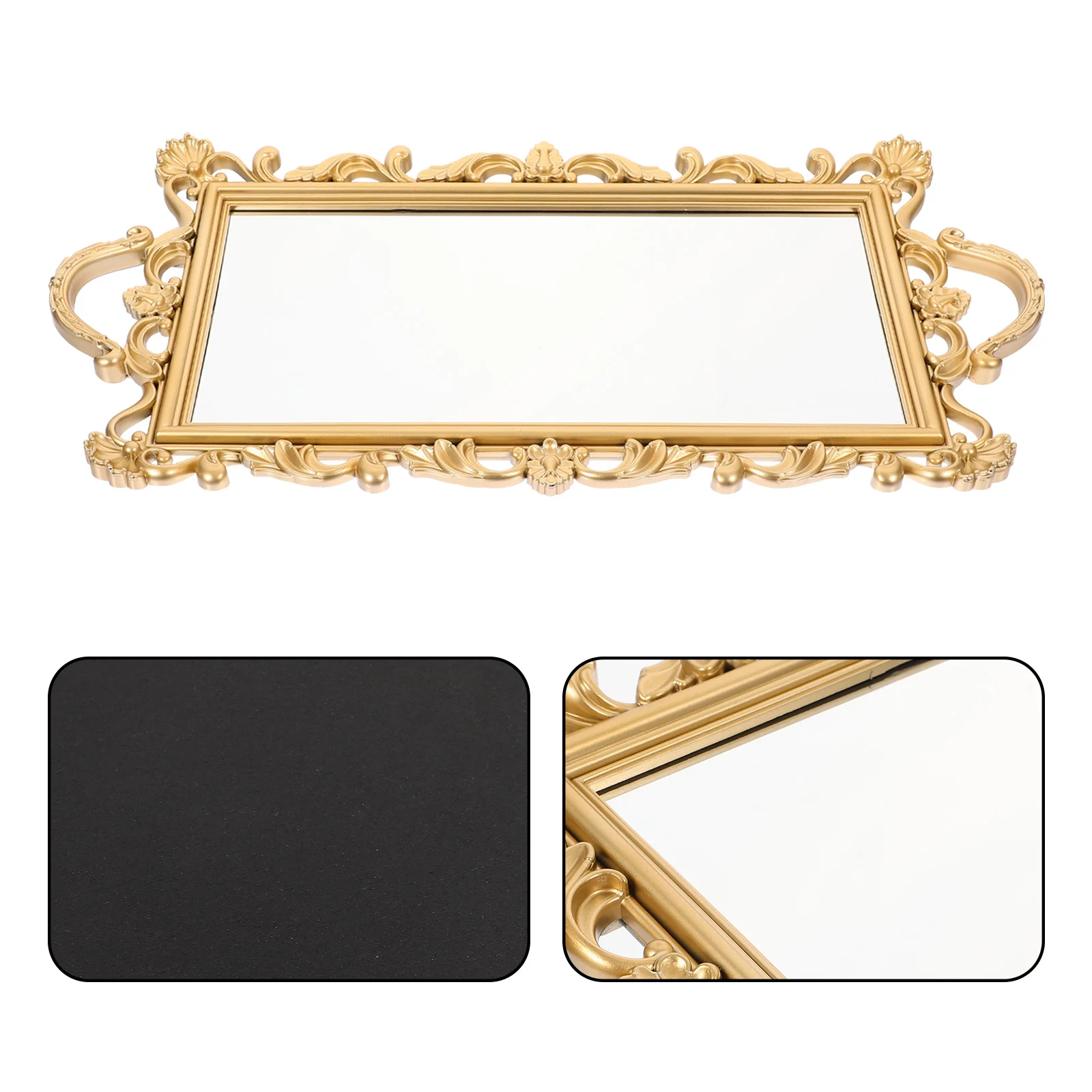 

Embossed Mirror Tray Plate Exquisite Snacks Storage Sundries Adorable Desktop Organizer Decorative Retro Makeup