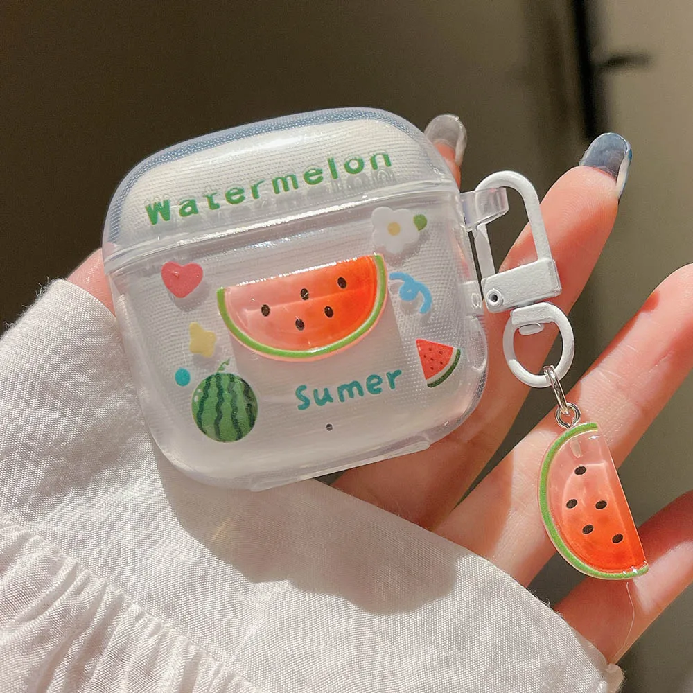 For Huawei FreeBuds 5 5i 6i 4 SE 2 SE2 Case 3D Watermelon Flowers Clear Cartoon Earphone Charging Box Accessories Cover Pendant