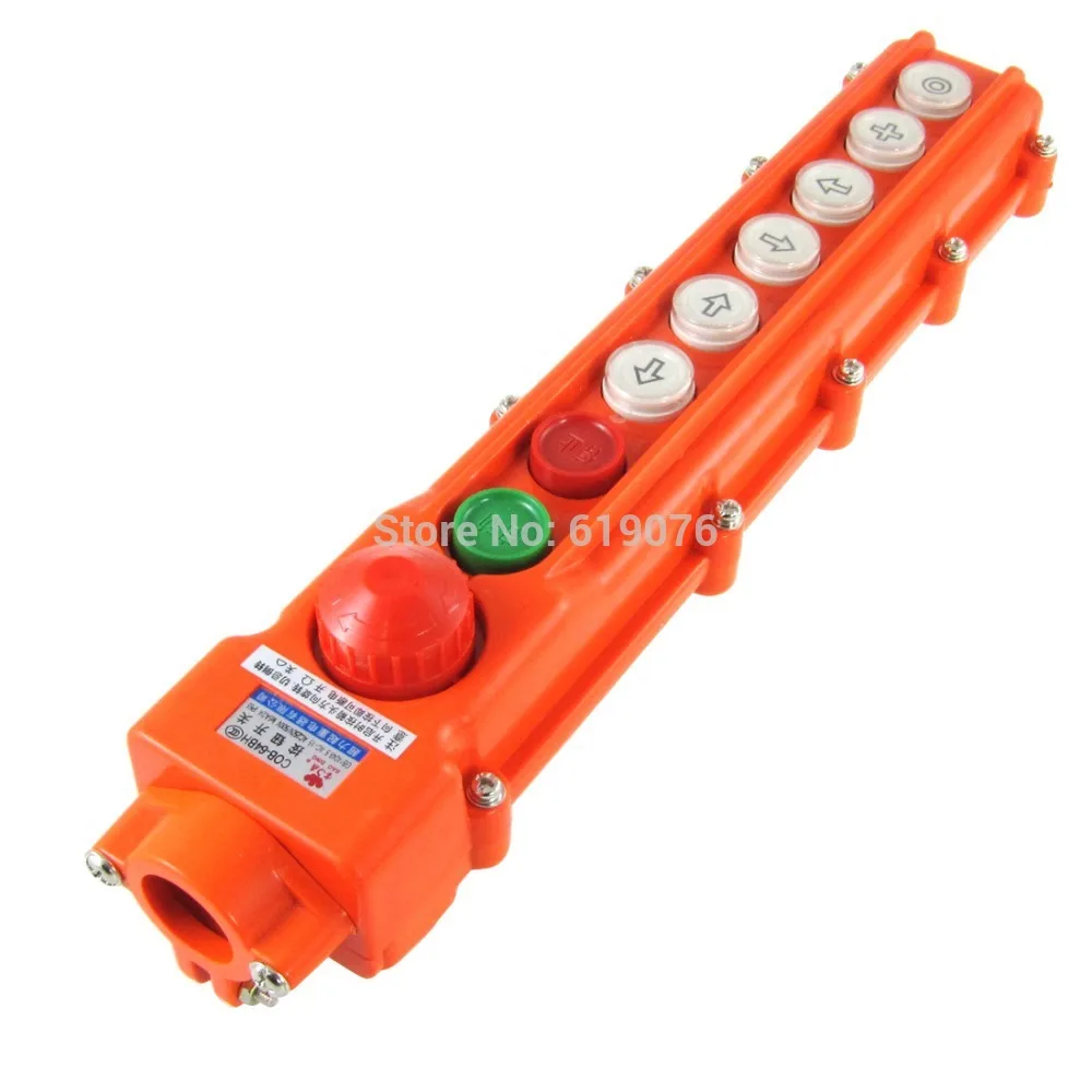 Hoist Crane 6 Ways Pushbutton Switch Up Down Rain Proof w Emergency Stop Knob COB-64BH
