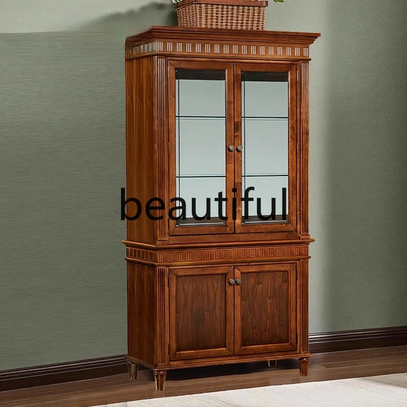 X  Solid wood wine cabinet wall-mounted glass display cabinet living room storage dining room home red wine cabinet
