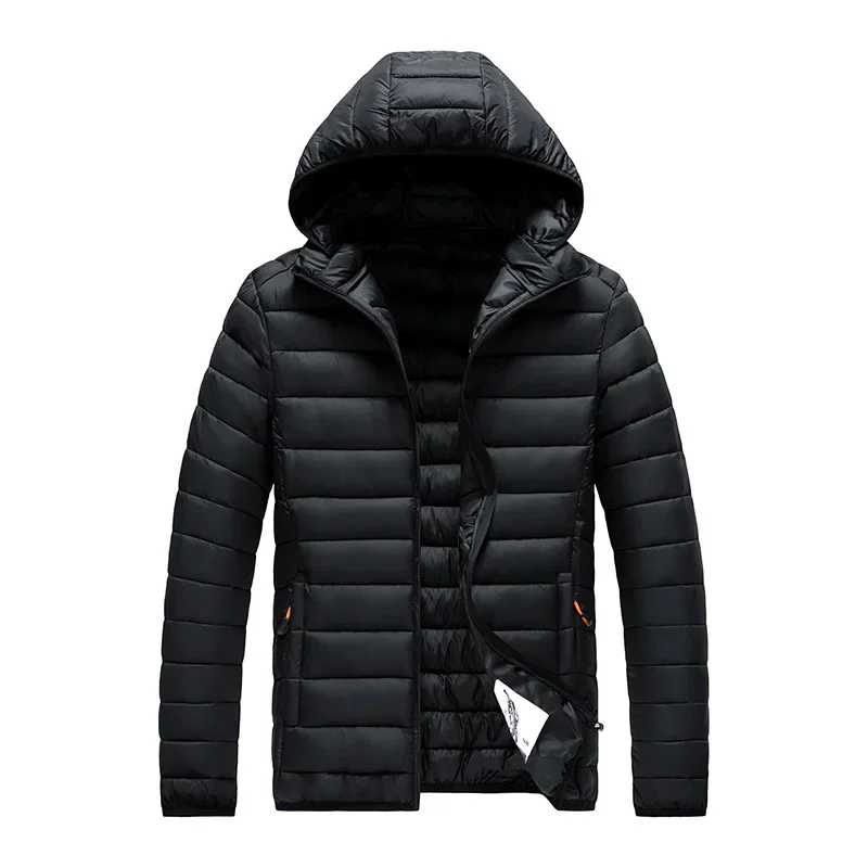 Autumn Winter Men's Clothes Trend Hooded Cotton Coat Warm Zipper Windproof Cotton-padded Jacket Parkas Light Thin Outerwear New
