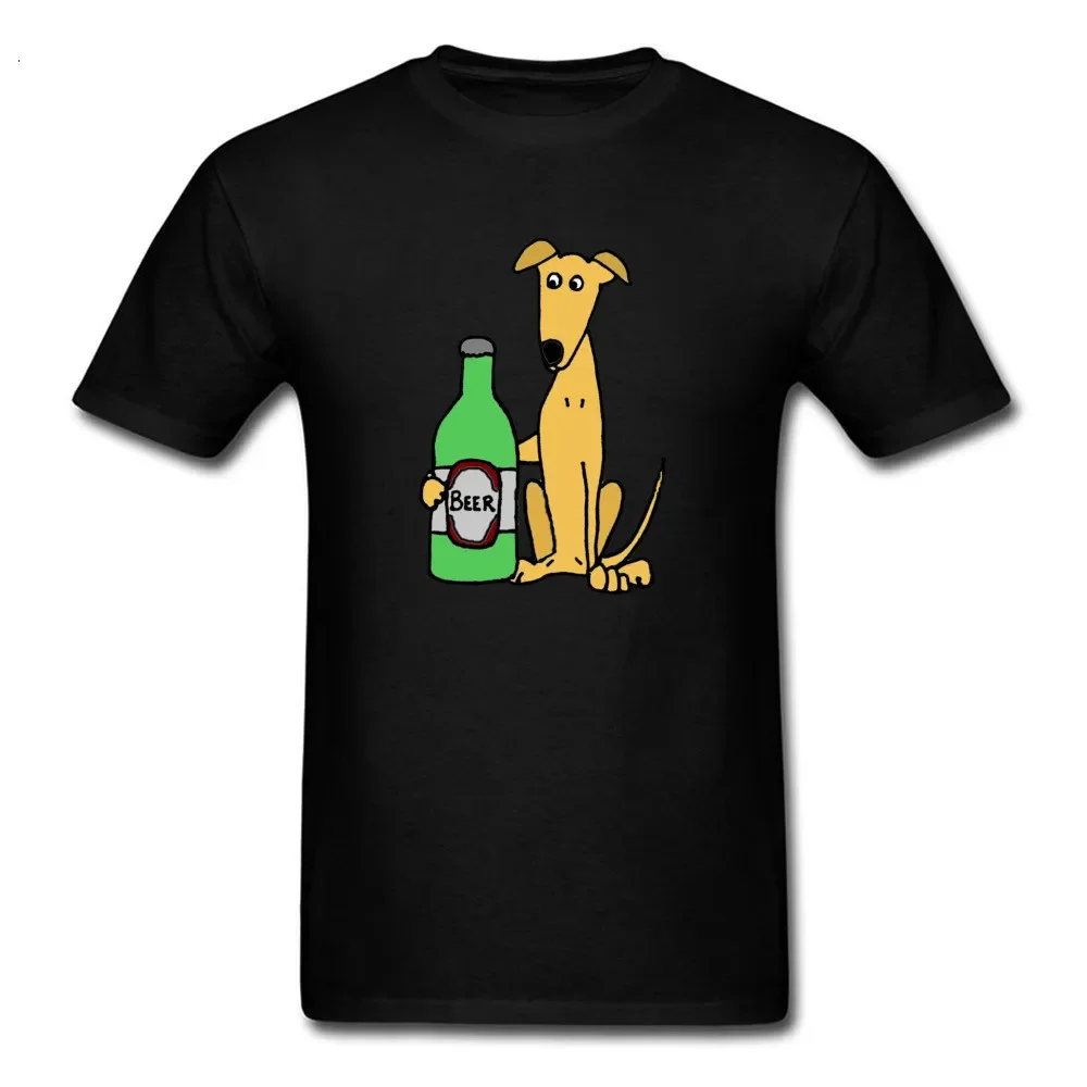 

Cartoon Design Greyhound Dog With Large Beer Print T Shirt Men's Summer Cotton O-Neck Short Sleeve T-Shirt S-3XL