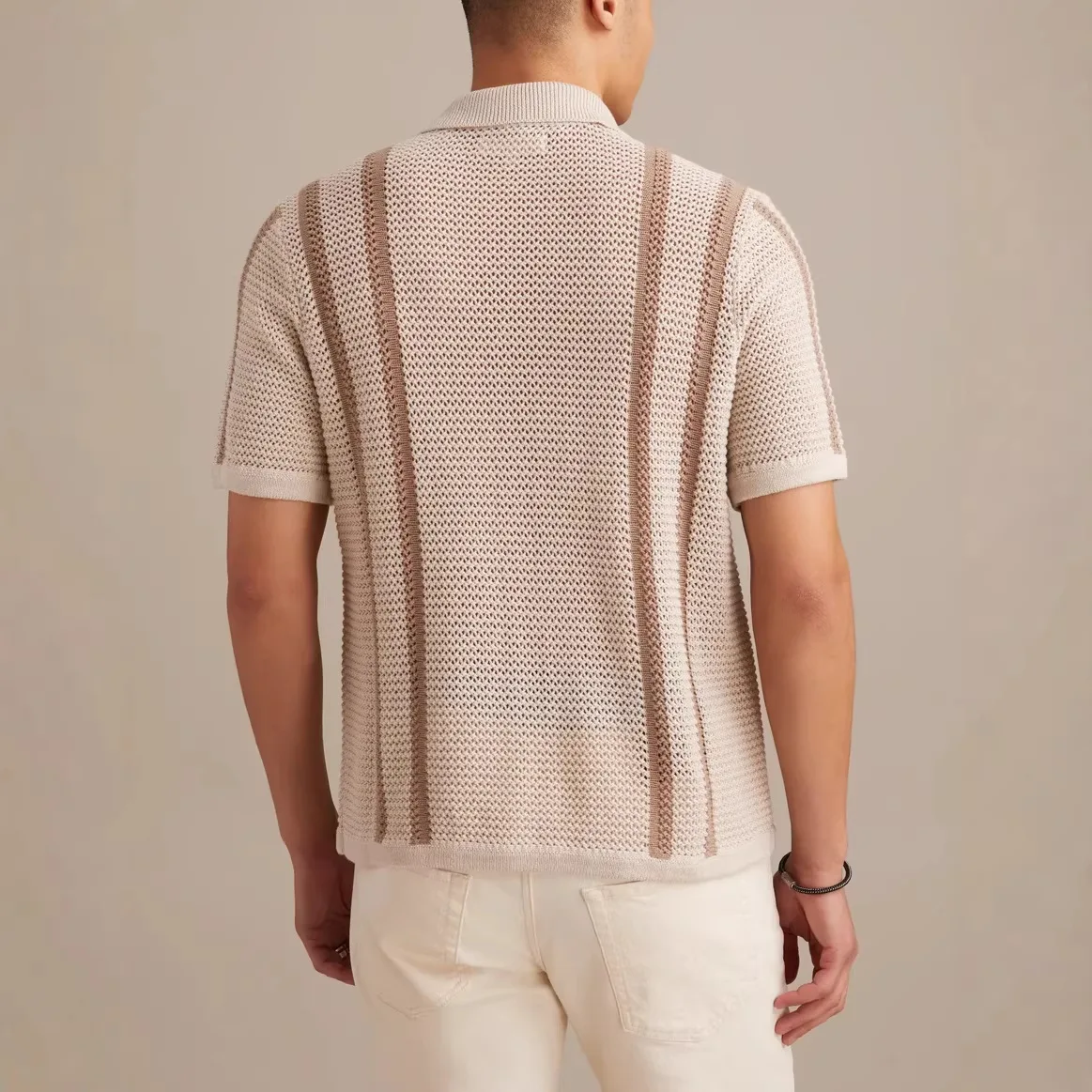 Men's Casual Hollow Knitted Polo Shirt Men's Top Cardigan