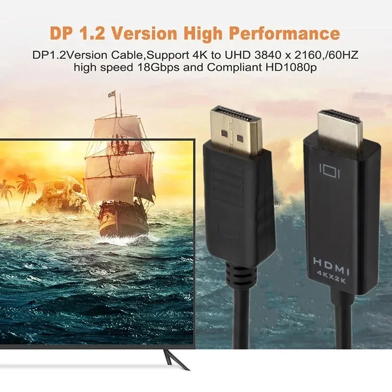 GRWBEOU-4KディスプレイポートからHDMI互換アダプター、コンバーター、オスケーブル、ビデオ、オーディオ、PC、TV、1.8m