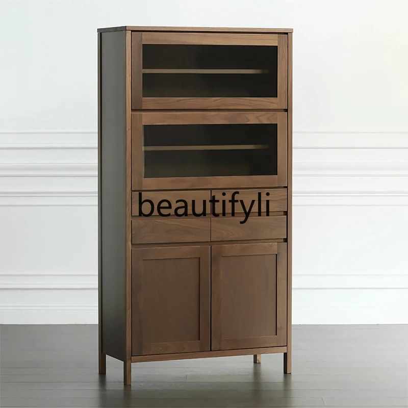 Nordic original imported walnut solid wood dining side cabinet high cabinet