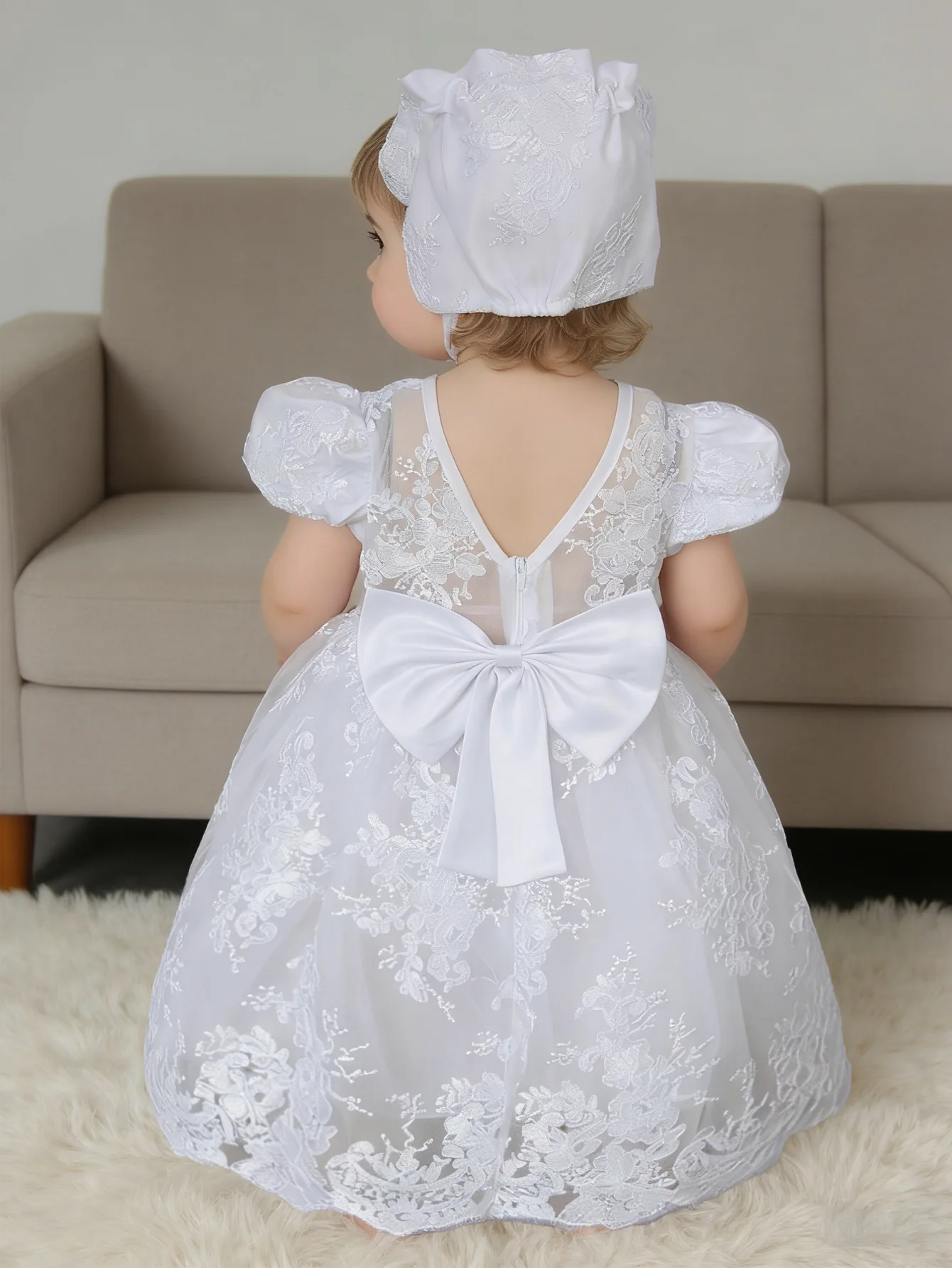 Custom Baby Flower Girl Dress Wedding Gown Birthday Party Pageant Dress Lace Baptism Dress With Bonnet For Babies فساتين بنات