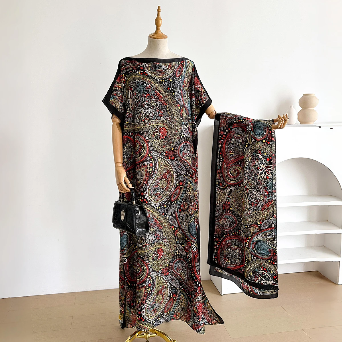 

Women Summer New Fashion African Dresses Elegant Printed Silk Muslim Lady Long Hijab Kaftan Shawl Oversize Kuwait Abaya Scarf