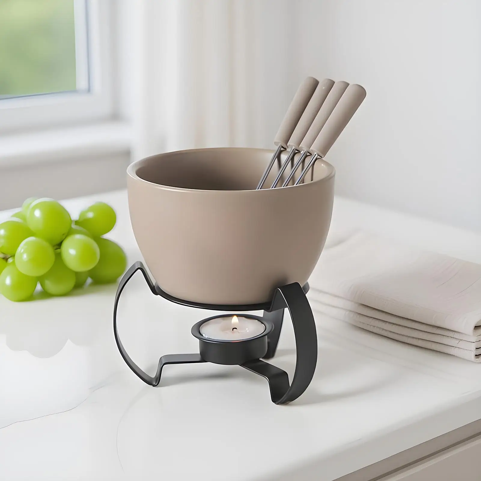 

Fondue Mug Mini Ceramic Hot Pot With Forks Chocolate Melting Mug Fondue Set For Cheese Butter Dessert Cream Home Kitchen Office