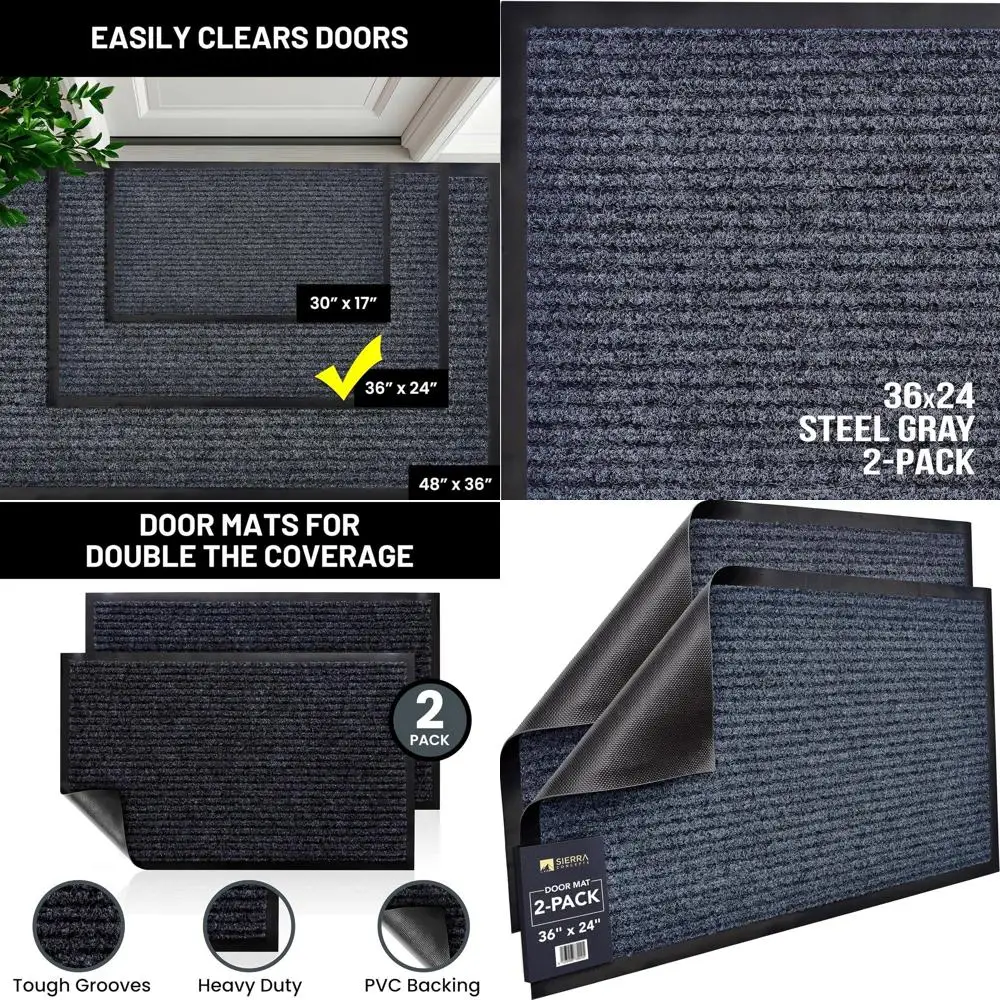 

Универсальные придверные коврики для дома и улицы - 36x24 дюйма, 2 шт., серые