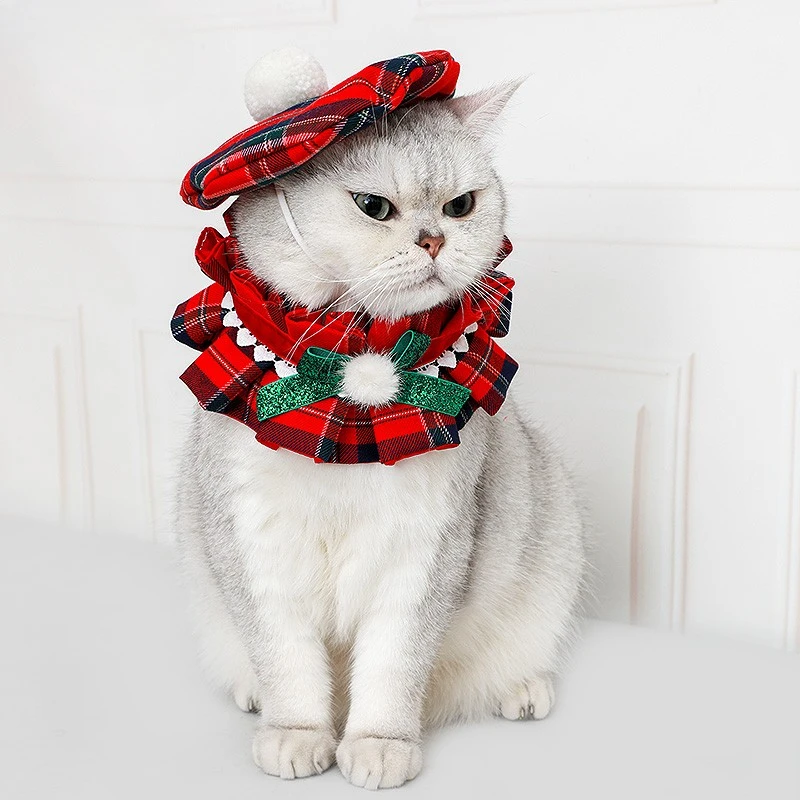 Cat Christmas Hat Collar Bib Dog Accessories Clothing Weaving and Dressing Up Pet Christmas Hat Scarf Party Accessories