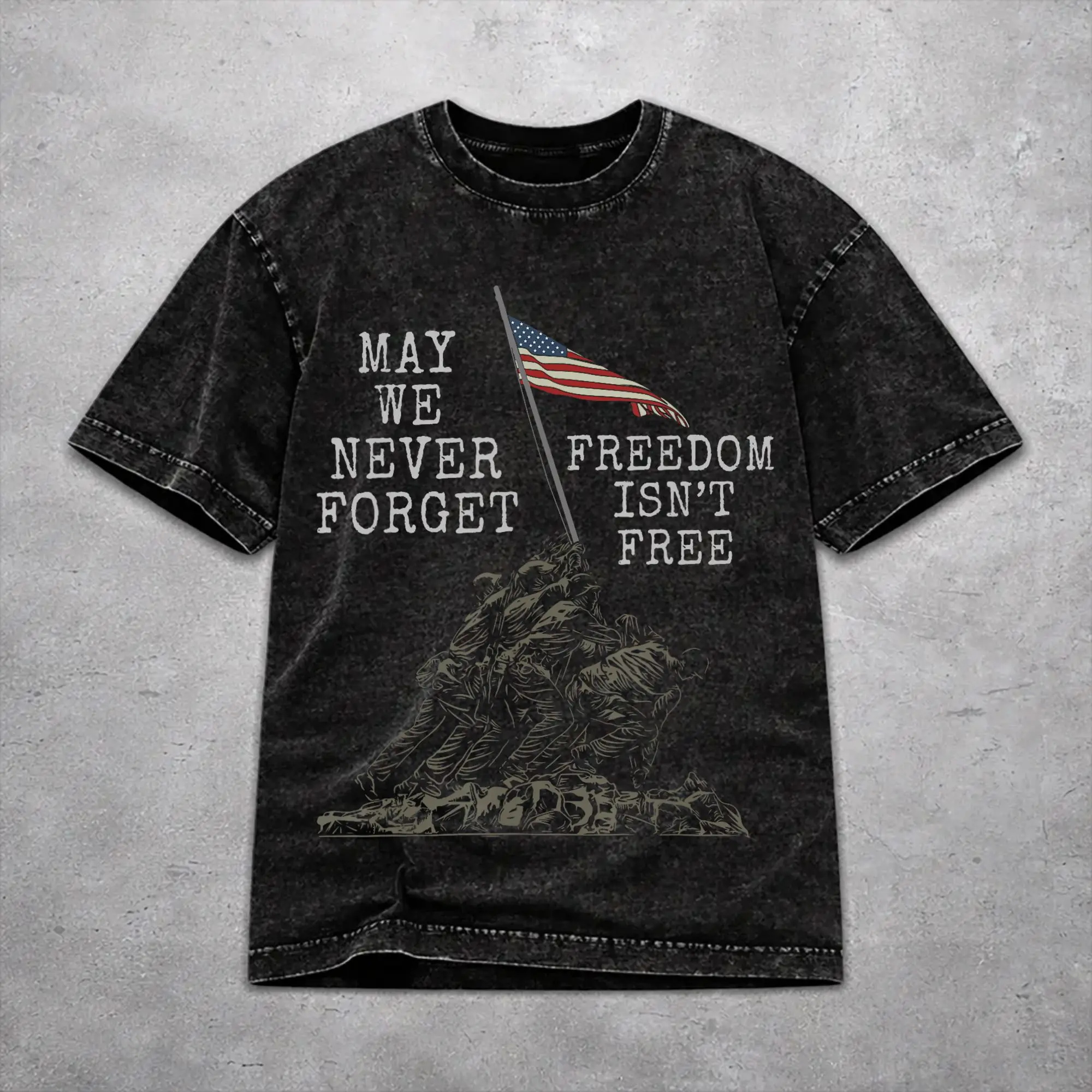 May We Never Forget Freedom Isn't Free Washed T Shirt Novelty Streetwear for Men Women  Oversize T-Shirts Short Sleeve