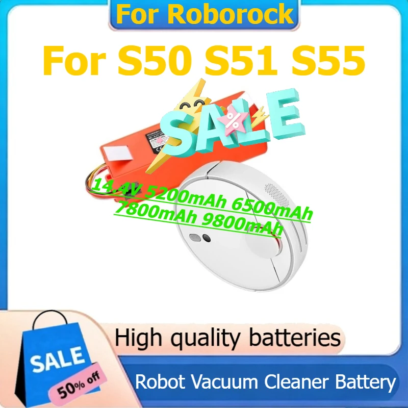 

Robot Vacuum Cleaner Battery for Roborock S50 S51 S55 Accessory Spare Parts Li-ion Battery 14.4V 5200mAh 6500mAh 7800mAh 9800mAh