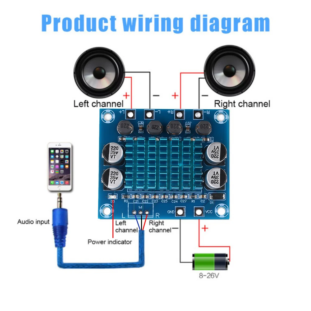 TPA3110 XH-A232 30W+30W 2.0 Channel Digital Stereo Audio Power Amplifier Board DC 8-26V 3A