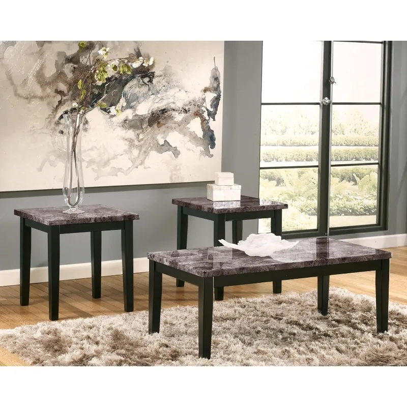 Maysville Faux Marble Top 3-Piece Table Set, Includes Coffee Table & 2 End Tables, Black