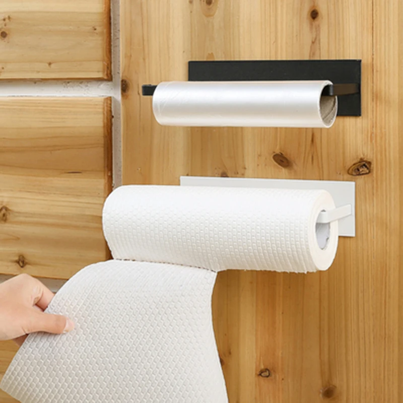 Non Perforated Paper Towel Hanger Roll Paper Holder Fresh Film Storage Rack Wall Hanging Shelf Kitchen Accessories