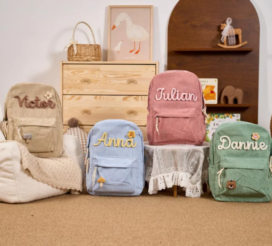 Handmade Personalized Corduroy Women's Backpack Custom Embroidered Logo Backpack Training Youth Anti-theft Shoulder Bag