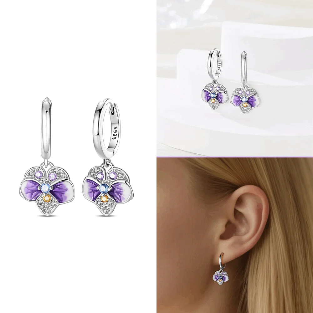 Purple Flowered Woman's Earring Hydrangea Earring Exquisite Original 925 Silver Valentine's Day Gift Jewelry Set Gift Accessory
