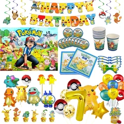 Pokemon Birthday Party Decoration Tableware Cups Plates Backdrop Balloon Kit Pikachu Deco Happy Birthday Surprises For Children